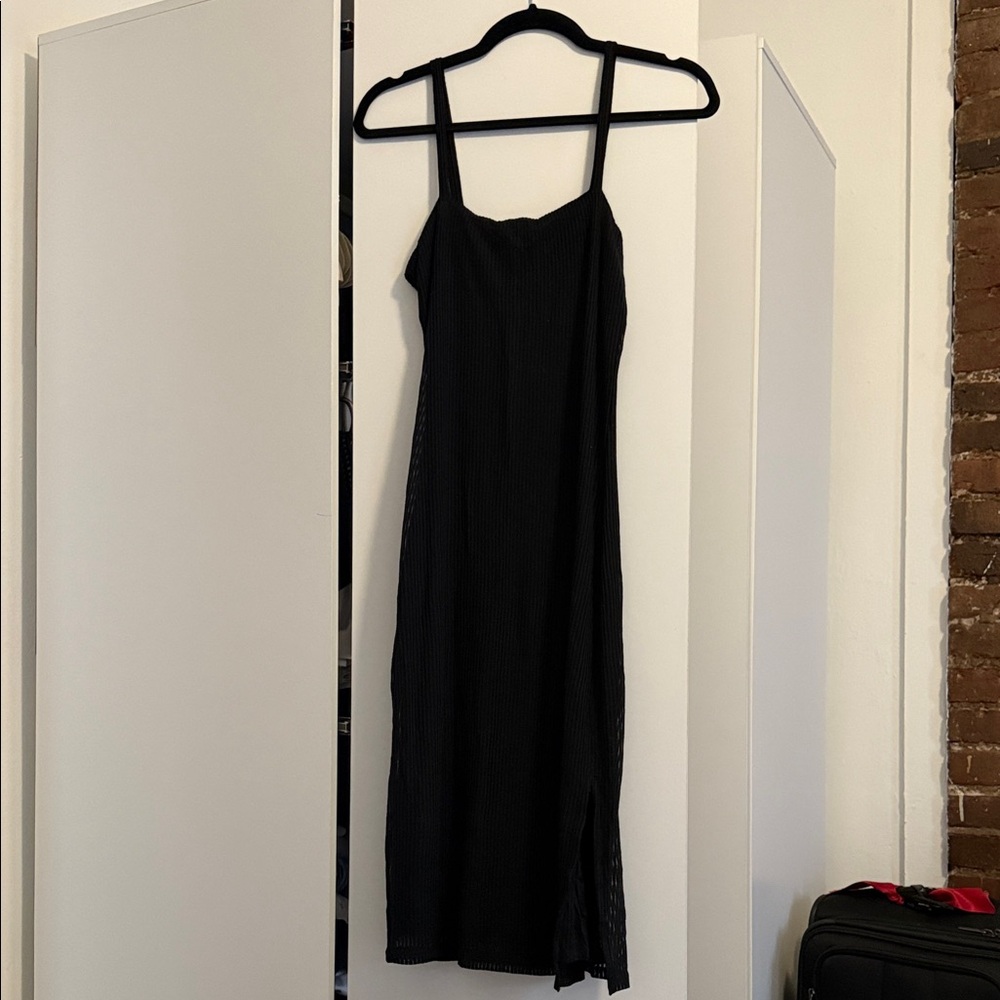 Express Black Midi Slip Dress with Slim Straps
